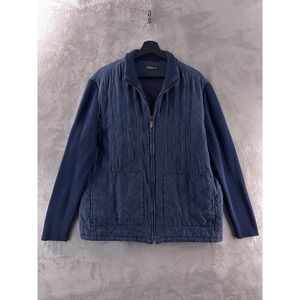 J.McLaughlin Jacket Mens Size Medium Blue Quilted Front Knit Sleeve Casual Silk